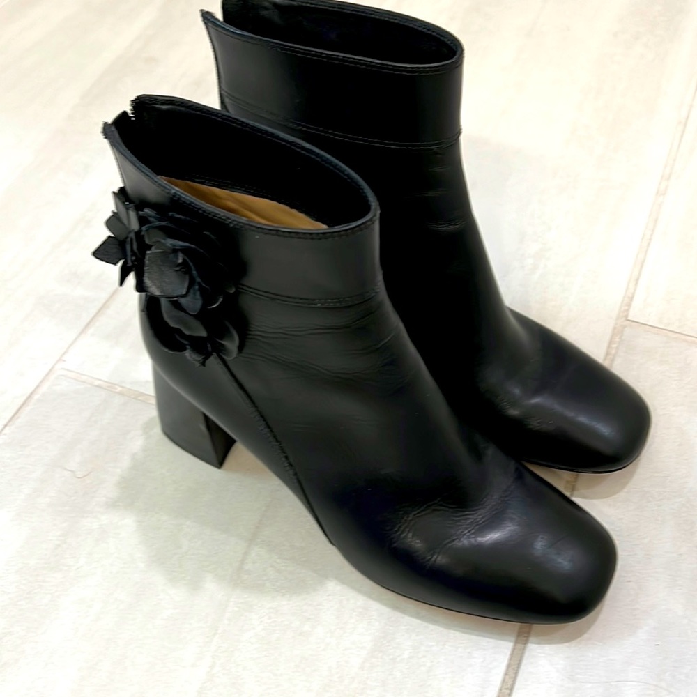Tory Burch Blossom Black Leather Ankle Boots